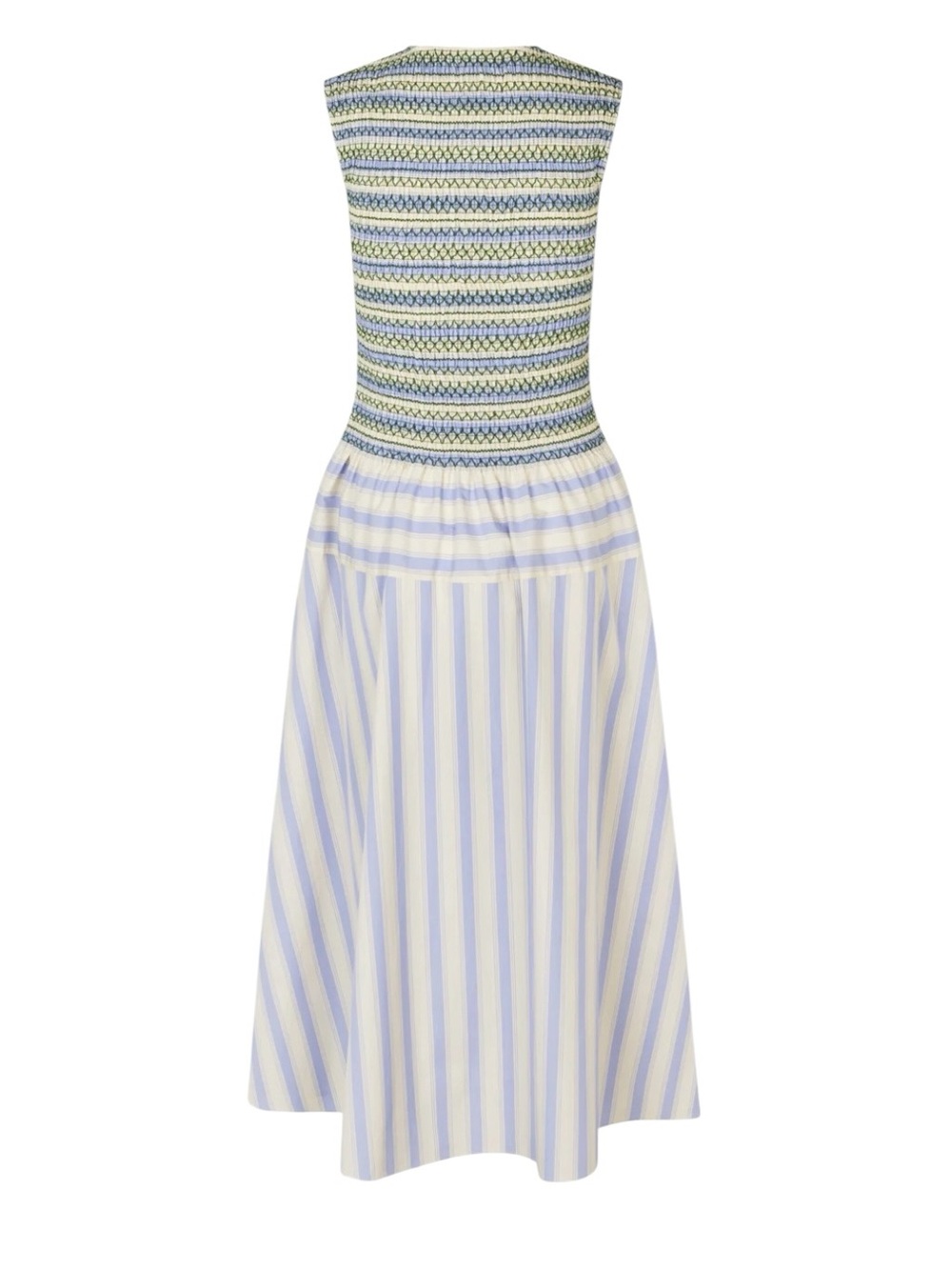 NWT Stine Goya Smocked Gathered Tank Dress - Blue & Green Stripes Medium $425 - Picture 2 of 8